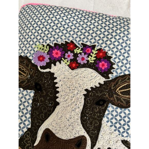 Karma Living Throw Pillow Embroidered Heifer/COW RARE - Picture 2 of 5
